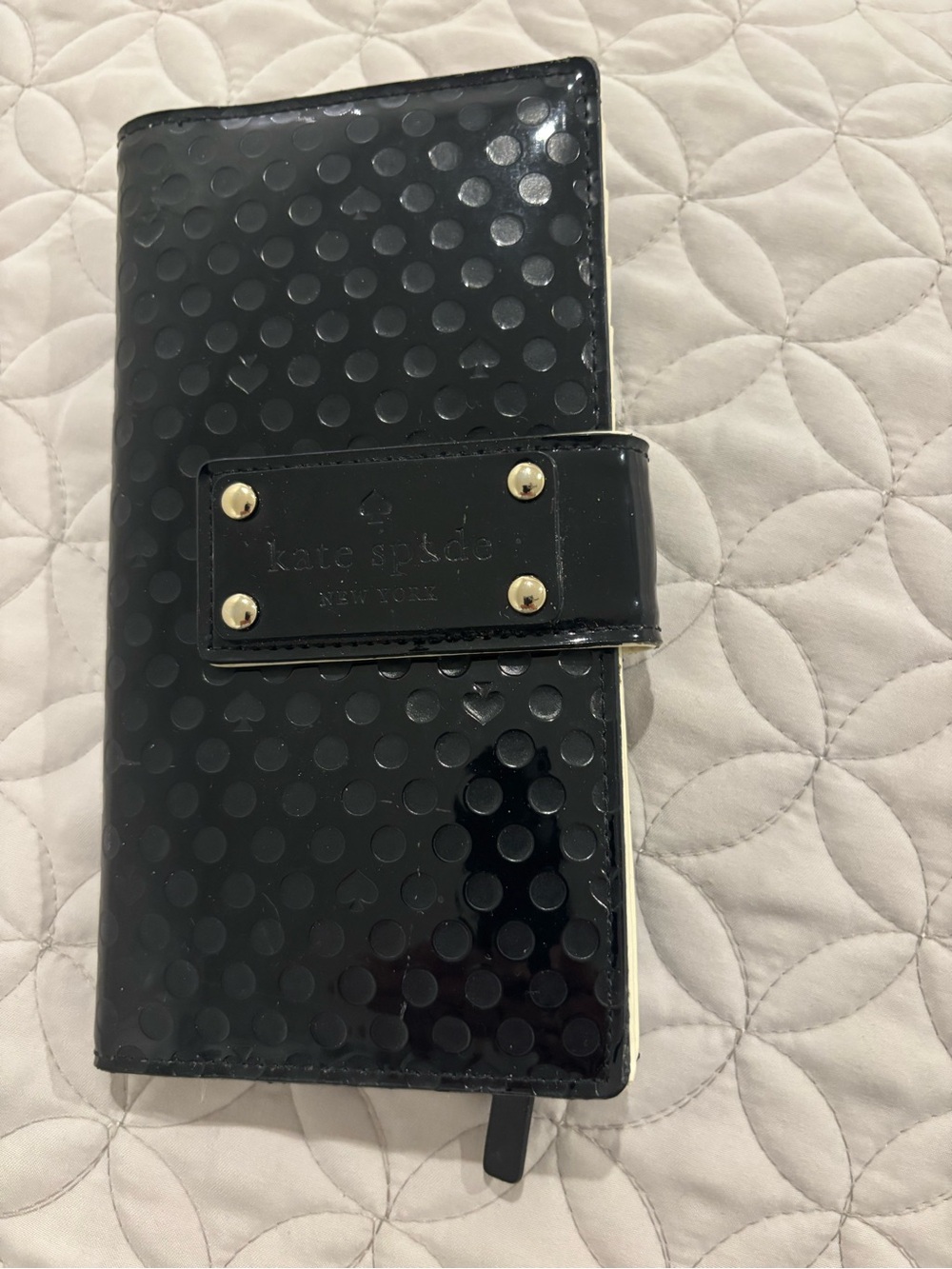 kate spade Black Patent Polka Dot Wallet with Gold Hardware